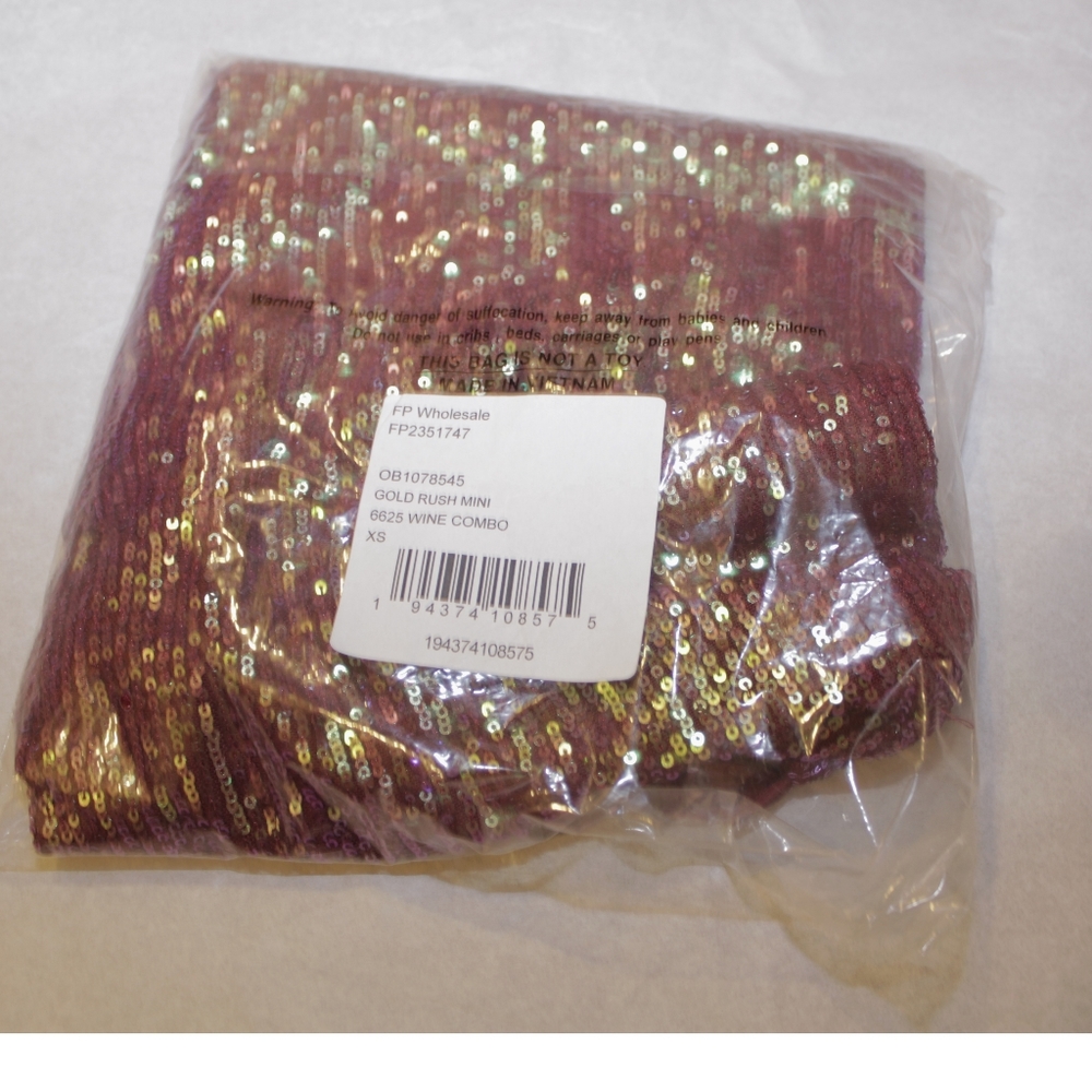 Free People Sequined Gold Rush Mini Dress in Wine Combo - Picture 4 of 5